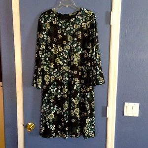 Nine West Beautiful LngSlv Floral Blk/Grn Dress 14